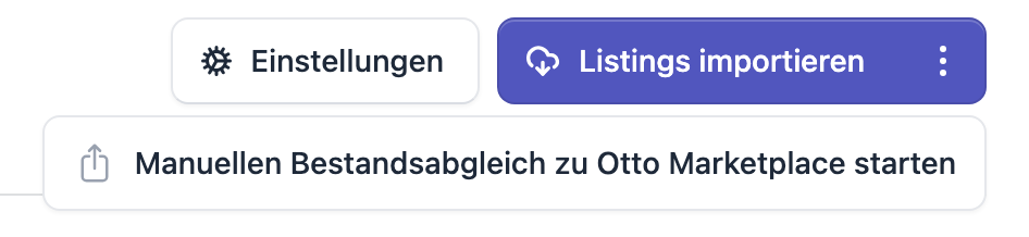 FFN Connect: Menü auf der Verkaufskanal-Seite mit dem Eintrag „Manuellen Bestandsabgleich zu … starten"