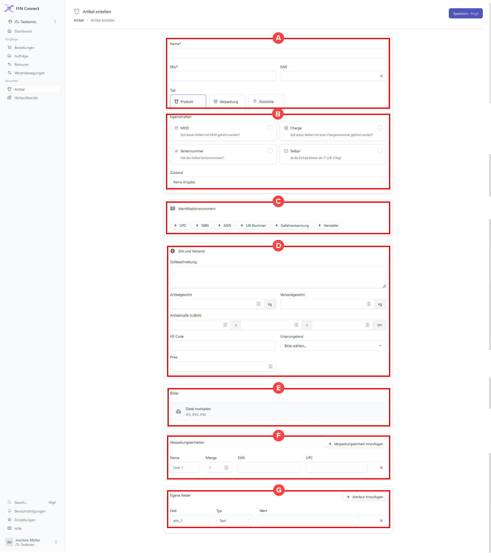 Detailbeschreibung Artikel erstellen in FFN Connect