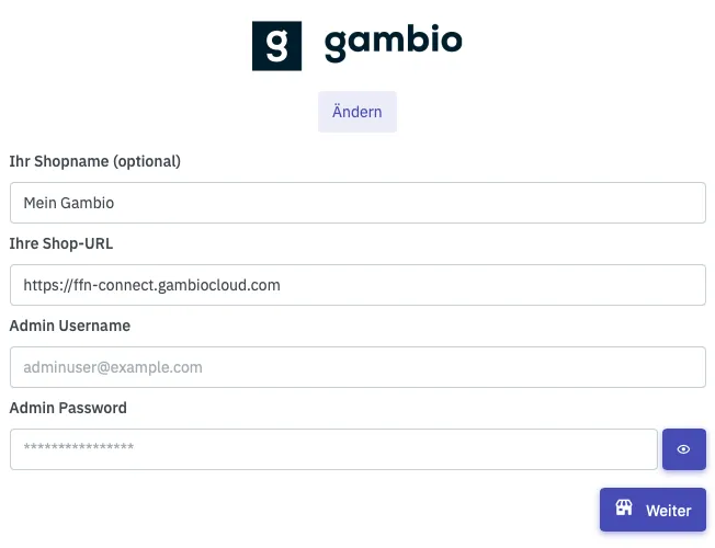 Gambio Shopdaten eingeben